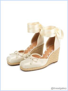 Satin Ballet Heels Closed Square Toe Espadrille Wedge Platform Pump